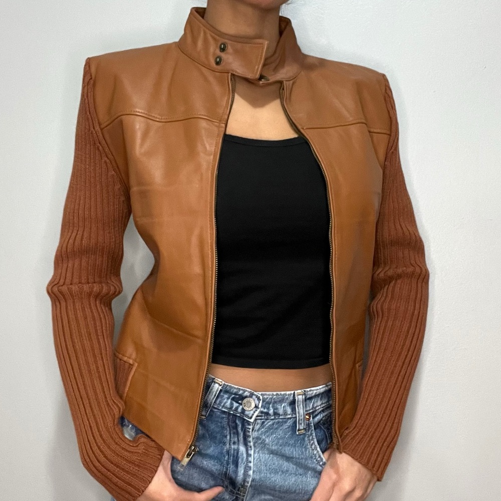Vintage Maurice Sasson Leather Moto Jacket Sweater Zip-Up